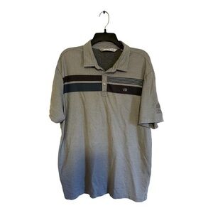 Travis Mathew Mens Polo Gray Blue Striped Golf Shirt Logo Country Club Size XL